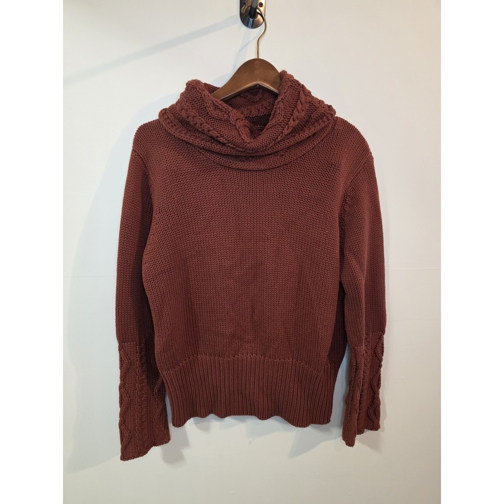 Vintage Isabella Bird Cowl Neck Sweater Womens L Cable Knit 90s Y2K Rust Brown
